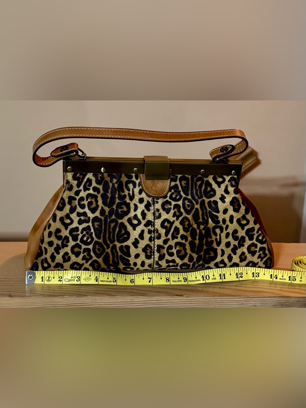 Patricia Nash Rare Leopard Haircalf Frame Clutch Shoulder Bag - Picture 2 of 12